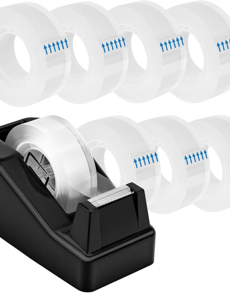 OWLKELA Lightweight Desktop Tape Dispenser, Black, 1 Pack | Non-Skid Base, with 8Pcs Transparent Tape, Ideal for Office, Home and School