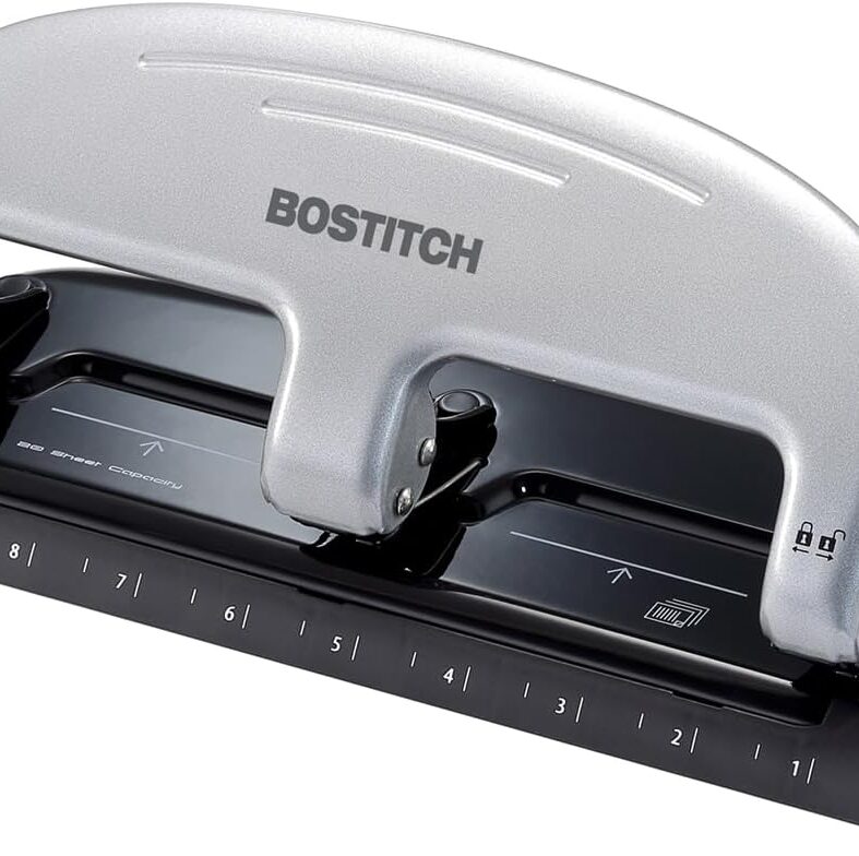 Bostitch Office EZ Squeeze 3-Hole Punch, 20 Sheet Capacity, Reduced Effort, No Jam Technology, Silver