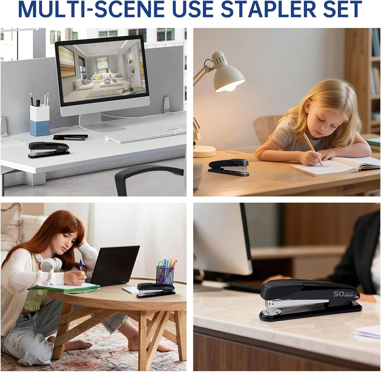 Metal Stapler Heavy Duty - 50 Sheet Capacity with 2000 Pieces 1/4", 5/16" Staples and Staple Remover, No Jam, Non-Slip, Stapler Heavy Duty for Desk, Classroom and Office, Black - Image 8