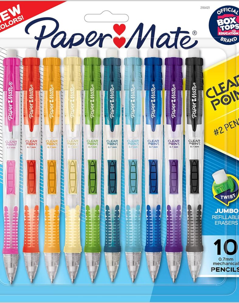 Paper Mate Clearpoint Mechanical Pencils, 0.7mm HB #2 Pencil Lead, 2 Pencils, Assorted Fashion Barrel Colors, 10 Count - Back to School Essentials, Note-Taking, Teacher Supplies