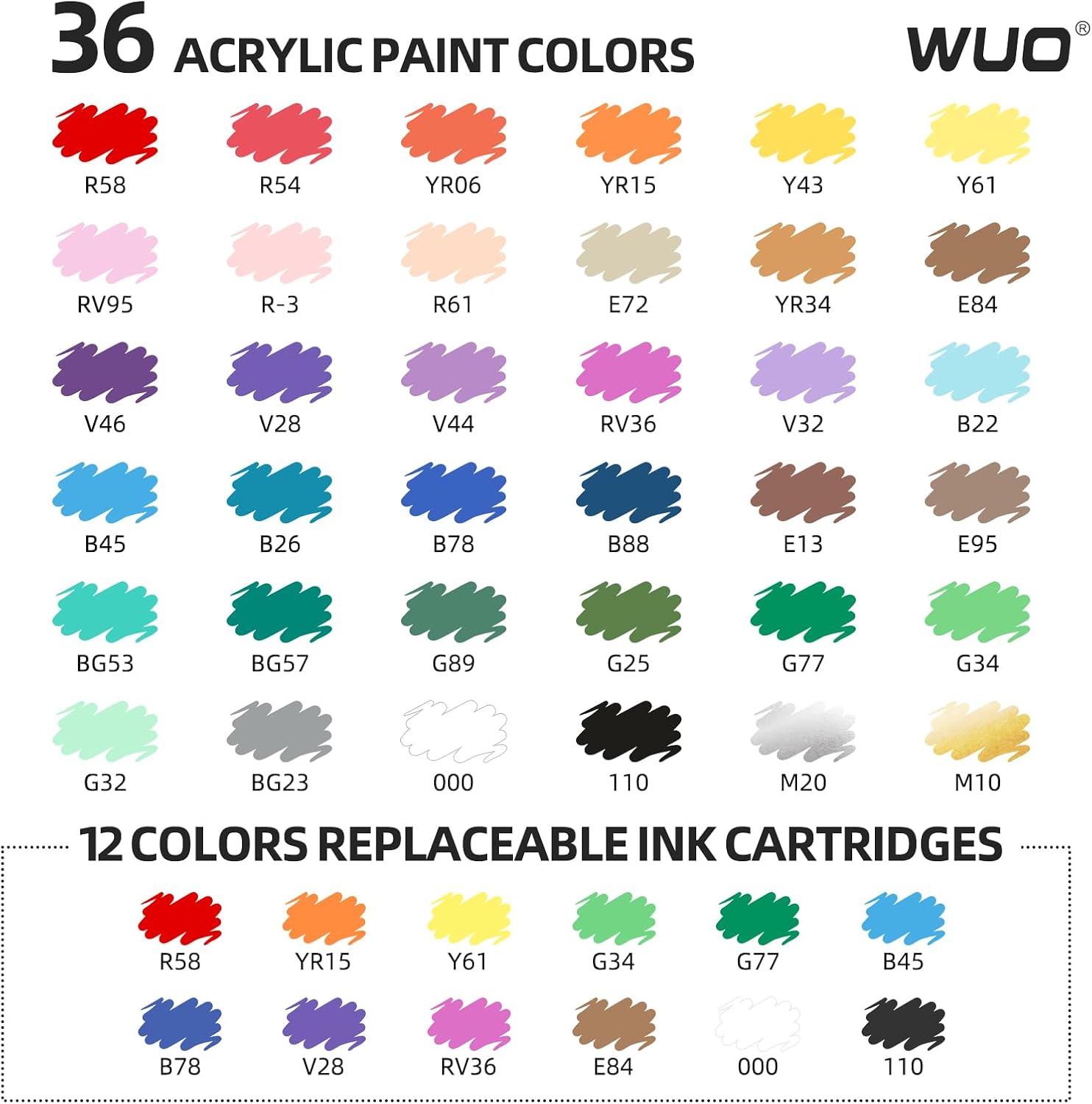 WUO 36 Colors Acrylic Paint Markers Brush Tip, Automatic Ink Control | Water-based acrylic markers and paint pens for rock painting, wood, canvas, glass, ceramic, fabric and DIY crafts - Image 6